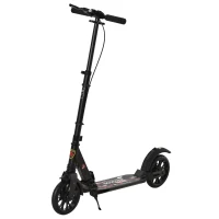 HOMCOM Adult Teens Kick Scooter Foldable Height Adjustable Aluminium Ride On Toy for 14+ w/ Rear Wheel & Hand Brake, 200mm Big Wheels, Shock Mitigation System - Black(m-10)