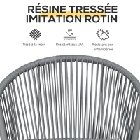 Outsunny Salon de jardin bistrot 3 pièces cadre en acier 2 fauteuils 1 table basse plateau en verre trempé coussins inclus gris(m-6)