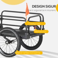 HOMCOM Remorcă pentru bicicletă de 70L cu 2 roți de 16", 2 reflectoare și steguleț, din oțel și PE, 125x64x53.5 cm, negru(m-5)