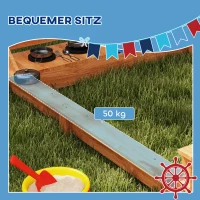 Outsunny Zandbak met Zonnedak Piratenschip, incl. Keukenspeelset voor Kinderen, Massief Hout, 180 x 103 x 144,5 cm, Oranje(m-6)