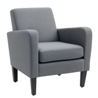 HOMCOM Modern Accent Chair, Occasional Chair with Rubber Wood Legs for Living Room, Bedroom, Grey(m-1)