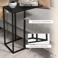 HOMCOM Bijzettafel Laptoptafel, salontafel in C-vorm, met stalen frame, zwart(m-6)