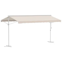 Outsunny Standmarkise Markise 4,5 x 3,4m Terrassenüberdachung Gartenmarkise mit Faltarm Kurbel Terrasse Creme Alu Metall(m-12)