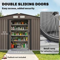 Outsunny 9 x 6ft Metal Garden Shed, Outdoor Storage Tool House with Ventilation Slots, Foundation Kit and Lockable Double Doors, Brown(m-5)