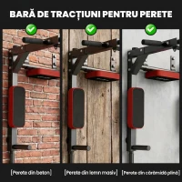 SPORTNOW Stație 2 în 1 pentru Perete, Tracțiuni și Dip, 200 kg, Roșu(m-4)
