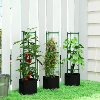 Outsunny Hoogbed met rankrek 83,7 liter zakken 3-delige set driehoekige plantenbak tomatensteun 35 x 35 x 120 cm(m-9)