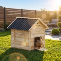 PawHut Wooden Duck House with Double Doors, Openable Roof, Ventilation Holes, Removable Base, Natural Wood Finish(m-8)