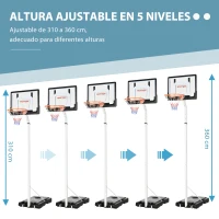 SPORTNOW Canasta de Baloncesto con Ruedas Altura Ajustable 245-305 cm y Base Rellenable para Exterior 90x83x360cm Blanco(m-4)