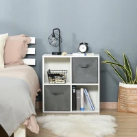 HOMCOM Estantería para Libros de 4 Cubos Librería Modular con 2 Cajones Extraíbles de Tela no Tejida para Oficina Estudio Dormitorio 61,5x30x61,5 cm Blanco y Gris(m-10)