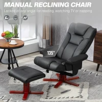 HOMCOM Faux Leather Manual Recliner and Footstool Set - Black(m-4)