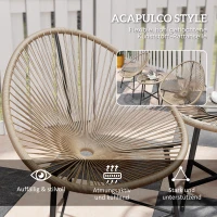 Outsunny 3-delige Tuinmeubelset, 2 Kunststofrattan Stoelen, 1 Tafel met Glazen Blad, Stalen Frame, Buiten Zitmeubels, Lichtbruin(m-5)