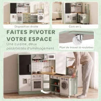 AIYAPLAY Cuisine Enfant Jouet d'Imitation, Micro-Ondes, Four, Plateau Rotatif sur Roulettes, 160x32x97,5cm, Vert Clair(m-5)