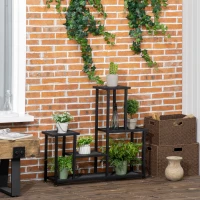 Outsunny plantenrek, plantentrap met 4 treden, bloemenrek op meerdere niveaus, plantenstandaard voor tuin, balkon, metaal, zwart, 91 x 25 x 83 cm(m-2)
