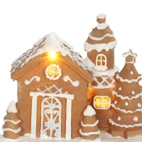 HOMCOM Christmas Gingerbread House, Lighted Musical Snow Village with Rotating Train, LEDs, Tunes, Battery Operated(m-11)