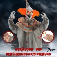 HOMCOM Halloween Decoratie Clown, Flexibele Armen, Geactiveerd door Aanraking/Geluiden, Lichtgevende Ogen(m-6)