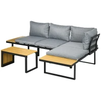 Outsunny Buitenzonnig 3 st. Tuinmeubelset, balkonmeubel met zitkussens voor terras, aluminium(m-10)