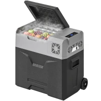HOMCOM Frigider auto de 50L cu panou tactil, mâner și 2 roți, din aluminiu și plastic, 58.6x37.8x54.5 cm, gri(m-11)