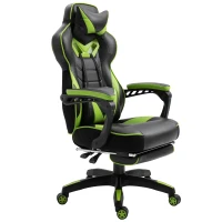 Vinsetto Chaise gaming Ergonomique, Fauteuil de Bureau confortable avec Repose-Pied, Appuie-Tête et coussin lombaire, Hauteur Réglable, noir et vert(m-11)