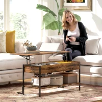 HOMCOM Lift-Top Coffee Table, with Storage - Rustic Brown(m-9)