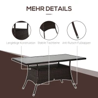 Outsunny Polyrotan tuintafel glazen tafel eettafel tuinmeubelen tafel metaal 150 x 85 x 74 cm(m-6)