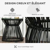 Outsunny Table de jardin ronde en résine tressée imitation rotin table de bistrot métal plateau verre trempé Ø 40 x 42 cm noir(m-5)