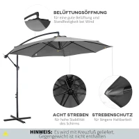 Outsunny Zonnescherm afneembare parasol, zweefparasol, zwengelparasol met handkruk, grijs(m-5)