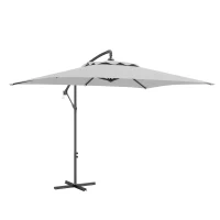 Outsunny 3(m) Cantilever Overhanging Parasol, with Cross Base - Light Grey(m-11)
