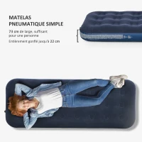 Outsunny Matelas gonflable simple lit pneumatique portable avec pompe à main intégrée surface floquée, pour camping, voyage bleu(m-4)