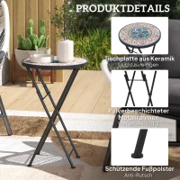 Outsunny Mozaïek Tuintafel, Opvouwbare ronde terrastafel met Metalen Frame en Keramische Tafelblad, Mozaïekpatroon, Meerkleurig(m-6)