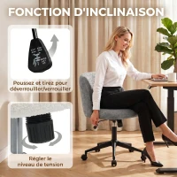 HOMCOM Chaise de Bureau Pivotante en Fourrure Teddy, Hauteur Réglable, Roulettes, Mousse Haute Résilience, Gris(m-5)