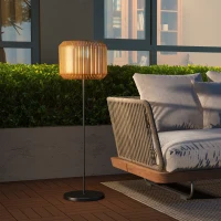 Outsunny Rieten Buitenlamp, Zonne Tuinlamp, Automatische Aan/Uit, LED, Weerbestendig, Metalen Frame, Ø34 x 130cm, Zwart/Geel(m-2)