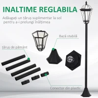 Outsunny Set 2 Felinare Solare pentru Grădină cu 2 LED-uri și Aprindere Automată, Negru(m-4)