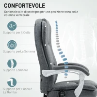 HOMCOM Sedia da Ufficio Massaggiante e Riscaldata, Reclinabile in Tessuto Effetto Lino, con Poggiapiedi, Grigio(m-5)