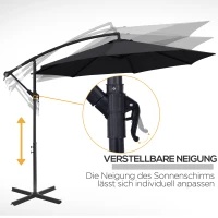 Outsunny afneembare parasol zweefparasol zwengelparasol met handkruk, zwart(m-6)
