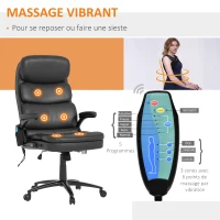 Vinsetto Fauteuil de bureau massant fauteuil bureau ergonomique grand confort hauteur réglable dossier inclinable télécommande filaire pivotante 360° noir(m-4)
