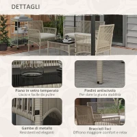 Outsunny Set da Giardino in Rattan da 4 Pezzi con 2 Poltroncine, Divano e Tavolino da Caffè, Kaki e Nero(m-6)