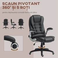 HOMCOM Scaun de Birou din Piele Sintetică PU cu Brațe Rabatabile, Spătar Înalt și Funcție de Balansare, Negru(m-7)