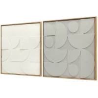 HOMCOM Wanddecoratie 3D set van 2 geometrisch modern wanddecoratie voor woonkamer, hal, 80 x 3,5 x 80 cm, wit(m-10)