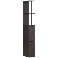 HOMCOM Tall Bathroom Cabinet, Freestanding Slim Bathroom Storage Cabinet with 2-Tier Open Shelf and 2 Drawers for Small Space, Narrow Cupboard Storage Unit, Brown(m-1)