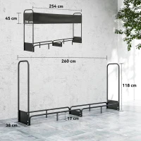 Outsunny Range bûches extérieur, abri bois de chauffage couverture imperméable 600D Oxford charge 500 kg 260 x 38 x 118 cm noir(m-3)