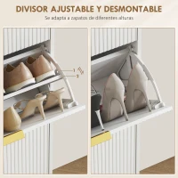 HOMCOM Zapatero Estrecho con 3 Puertas Acanaladas con Estantes Ajustables para 18 Pares de Zapatos 60x24x122,5 cm Blanco(m-6)