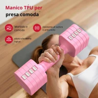 Set manubri regolabili 5‑in‑1 (2 pezzi), Dual‑Lock, impugnatura morbida in TPU, 29,5x24,5x13 cm, Rosa(m-6)