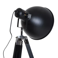 HOMCOM Tripod Floor Lamp, Spotlight Reading Lamp w/ Adjustable Height, Angle, Wood Legs for Living Room, Bedroom, Home, Office, Black and Gold(m-8)