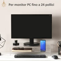 HOMCOM Supporto Monitor PC 24" max con 2 Ripiani Aperti, in Acrilico Trasparente, 50.8x19x12 cm(m-6)