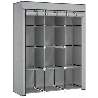 HOMCOM Armoire penderie multi-rangement - 8 étagères, 2 barres - non tissé gris clair(m-1)