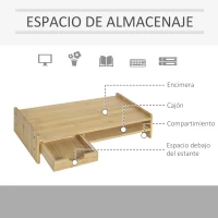 HOMCOM Soporte para Monitor de Bambú Organizador de Escritorio para Ordenador Portátil 49x25,5x11,5 cm Natural(m-5)