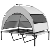 PawHut Lettino per Cani con Copertura a 3 Lati Rimovibile, in Poliestere e Acciaio, 106x76x94 cm, Grigio Chiaro e Nero(m-10)