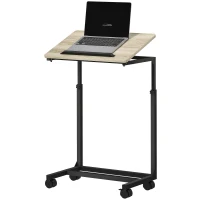 HOMCOM Bijzettafel, bureau en nachtkastje, in hoogte verstelbaar, 4 wielen, metalen frame(m-10)
