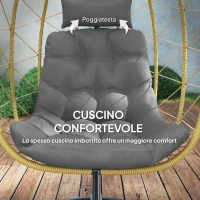 Outsunny Poltrona Sospesa e Pieghevole con Cuscini, in Acciaio e Rattan PE, 102x102x195 cm, Nera Grigia e Beige(m-5)