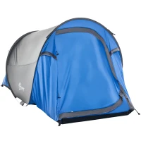 Outsunny Tente pop up montage instantané - tente de camping 2 pers.  - 1 porte + 2 fenêtres - dim. 2,2L x 1,08l x 1,1H m - fibre verre polyester bleu gris(m-1)